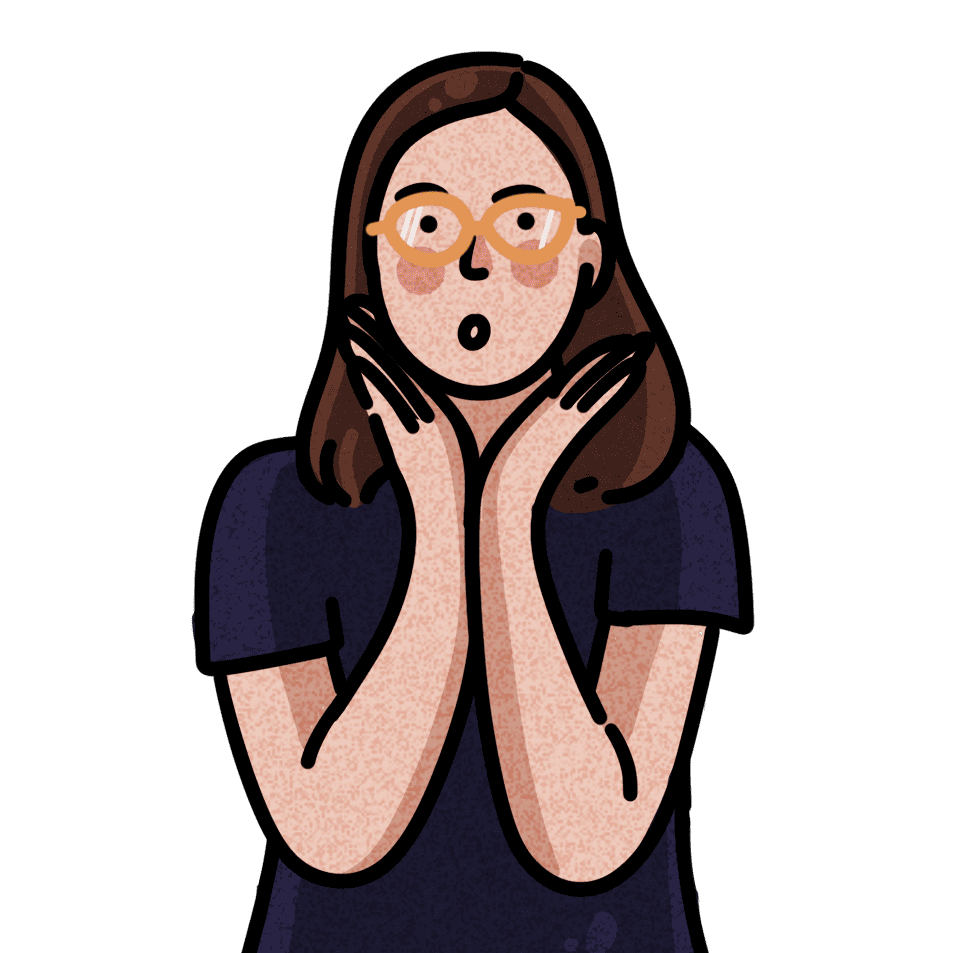 Illustration of Jelly Ann Candido in orange glasses, hands on her cheeks in surprise